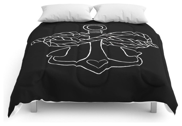 Rope And Anchor Black Comforter Beach Style Comforters And