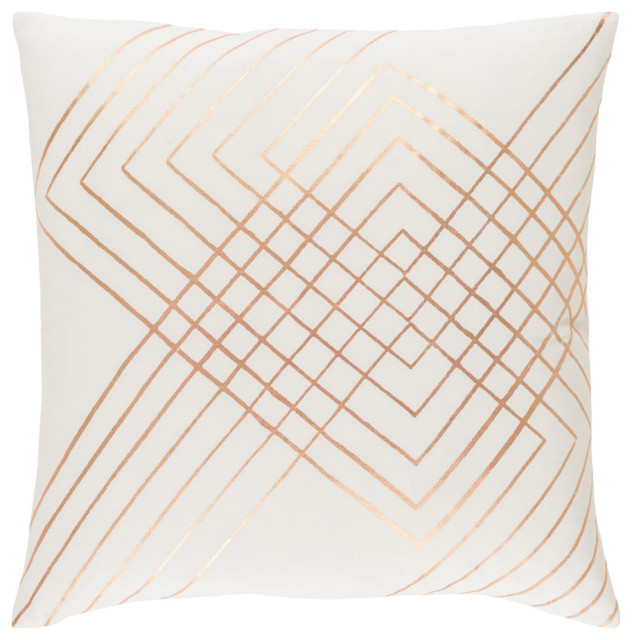 Crescent by Surya Down Fill Pillow, Cream/Copper, 22' Square