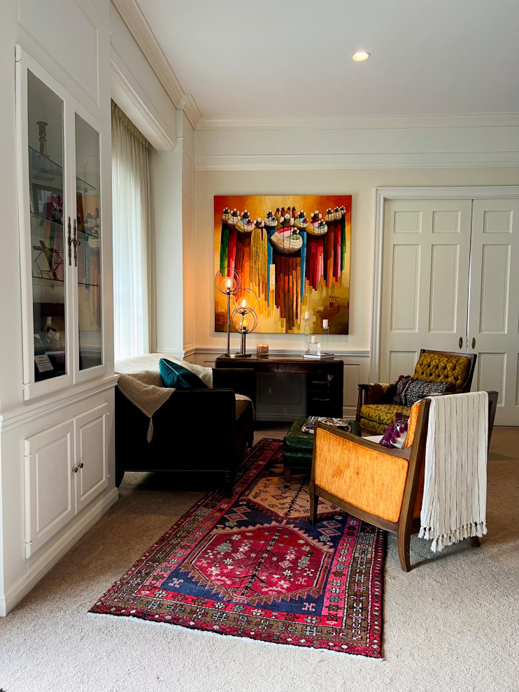 Пример оригинального дизайна: гостиная комната среднего размера в стиле фьюжн