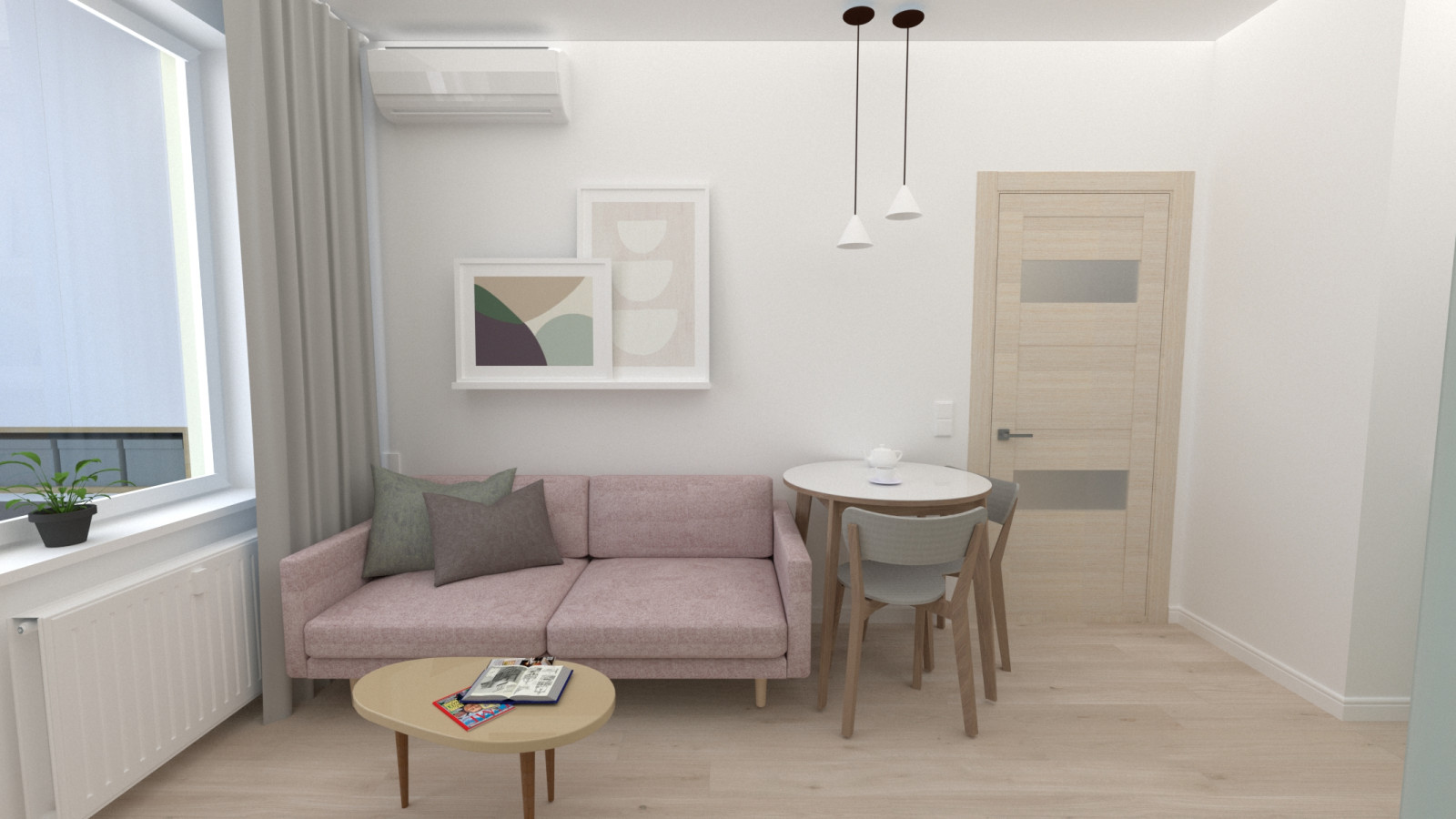 Маленькая цветная евродвушка в ЖК "Артлайн" в нежных тонах