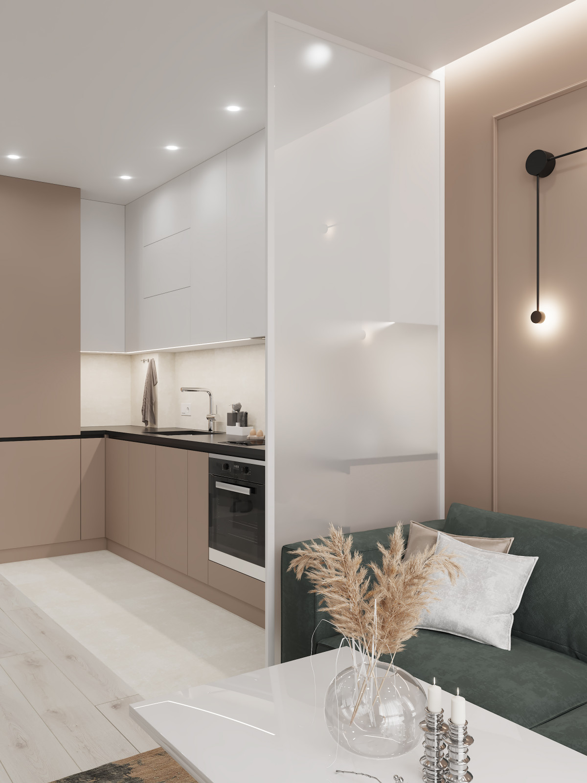 Современная квартира-студия в пастельных тонах