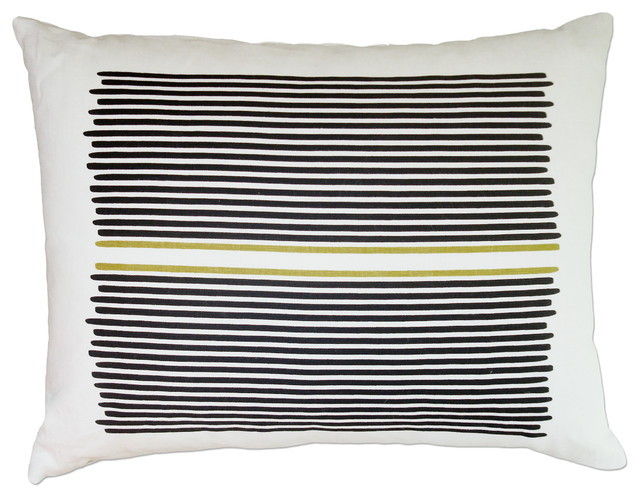 Hand Printed Linen Pillow, Louis Stripe, Black/Yellow