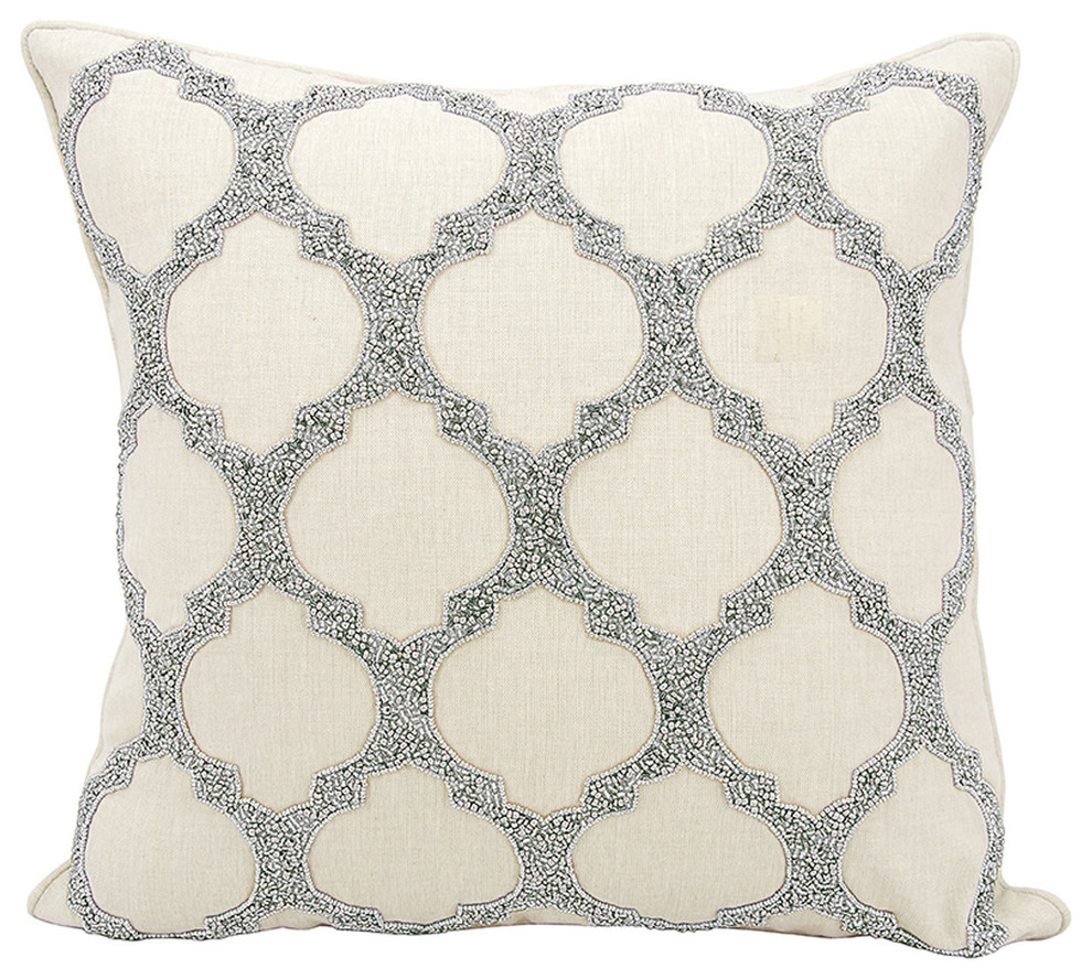 Kathy Ireland Beaded Lattice Silver Throw Pillow Mediterranean