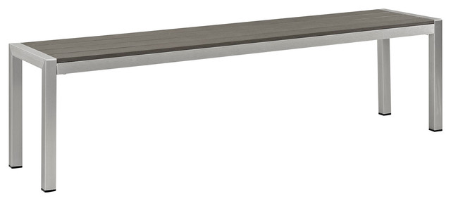 Shore Outdoor Aluminum Bench, Silver Gray