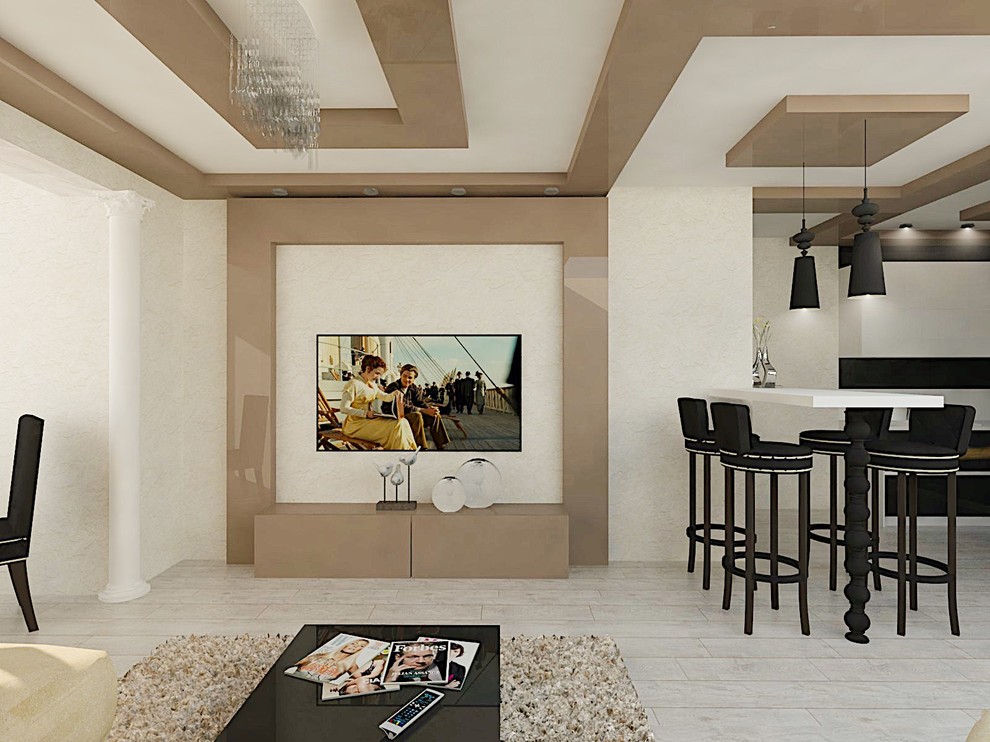 Объединение пространства коридора, кухни и гостиной