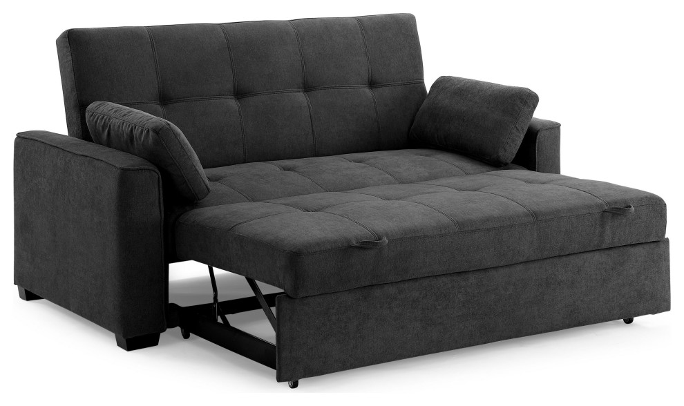 Nantucket Pull-Out Chenille Sleeper Sofa With Accent Pillows, Charcoal, Full