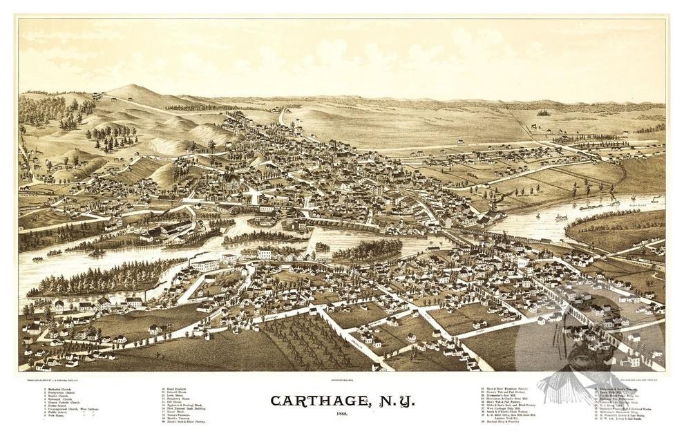 Old Map of Carthage New York 1888, Vintage Map Art Print, 12"x18