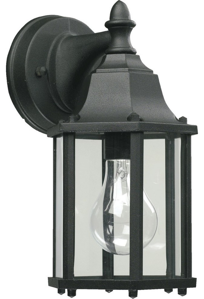 1-Light Wall Lantern, Black, Clear Glass, 6"x6"