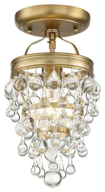 Calypso 1 Light Mini Chandelier in Vibrant Gold with Clear Glass Drops Crystal