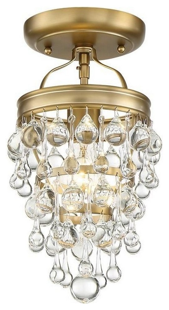 Calypso 1 Light Mini Chandelier in Vibrant Gold with Clear Glass Drops Crystal