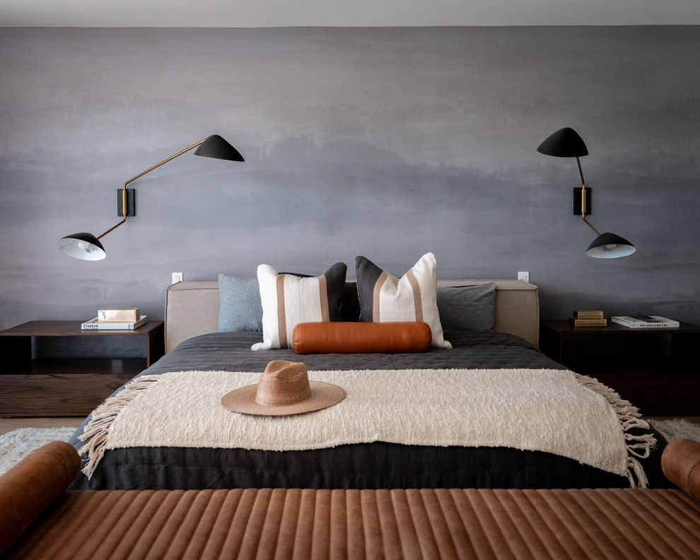Bedroom - contemporary wallpaper bedroom idea in Other