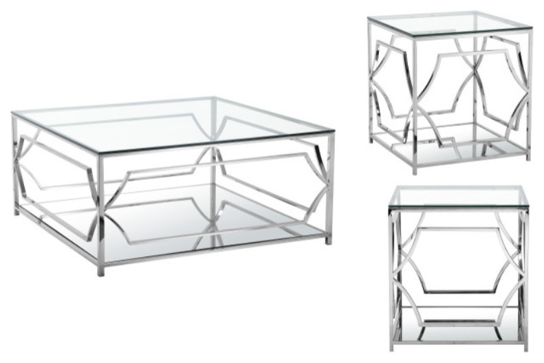 3Piece Edward Square Living Room Set Contemporary Coffee Table