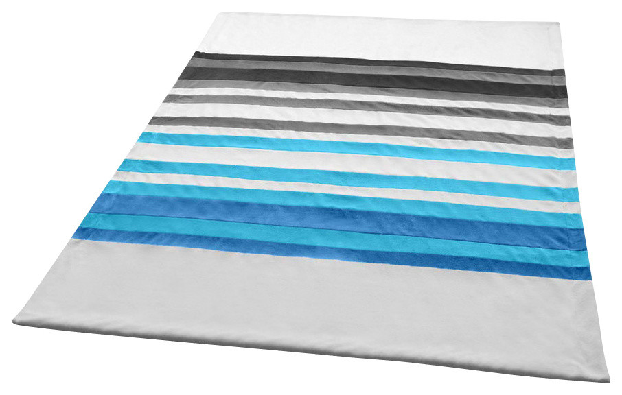 Stripes - Blue Fairy Soft Coral Fleece Patchwork Throw Blanket (59"-78.7")