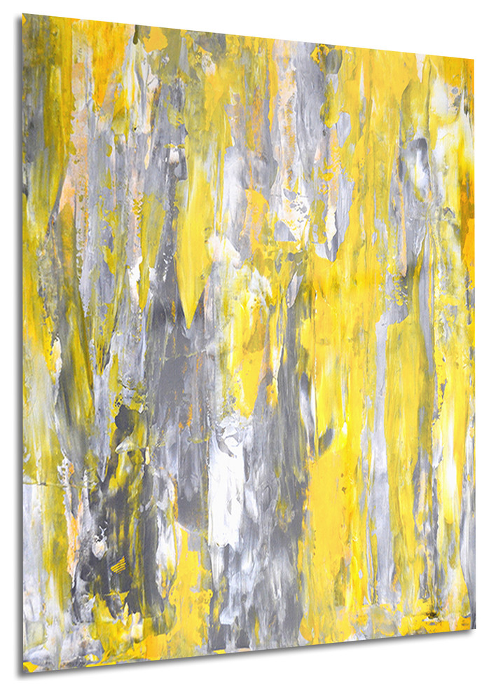 "Grey and Yellow Abstract Pattern" Abstract Glossy Metal Wall Art