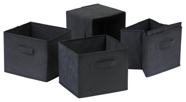 Winsome Capri Foldable Transitional Fabric Baskets in Black (Set of 4)