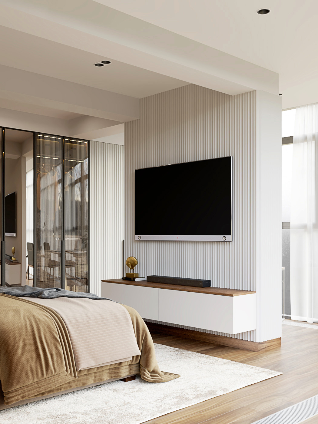 Современная городская квартира с панорамным остеклением в стиле ар-деко