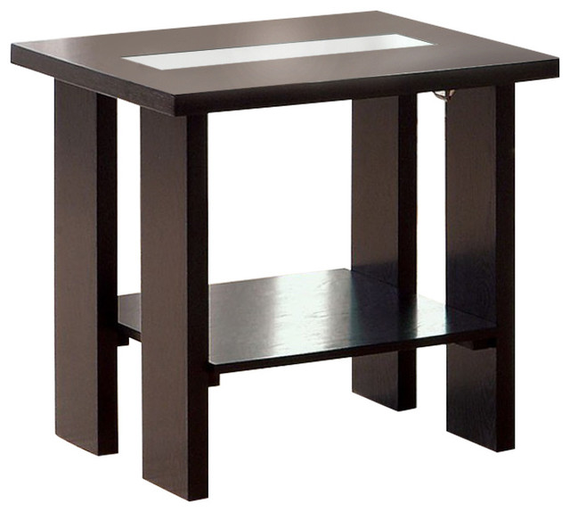 End Table With Glass Insert And Bottom Shelf, Espresso Brown