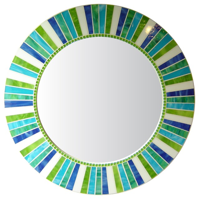 Round Mosaic Mirror White Lime Green Aqua Handmade Contemporary Round Mosaic Mirror White Lime Green Aqua Handmade 18