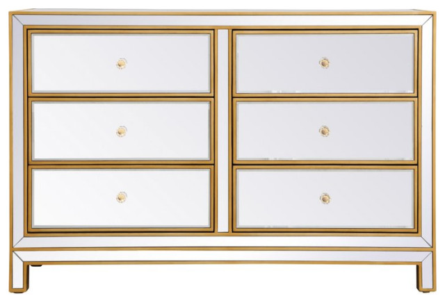 Elegant MF72017G Dresser 6 Drawers 48In. Wx18In. Din.X32In. H, Gold