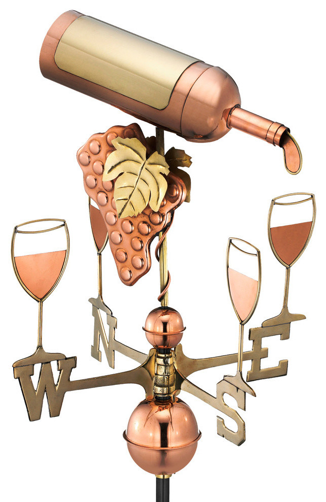 Wine Bottle Weathervane, Pure Copper Contemporary Weather Vanes