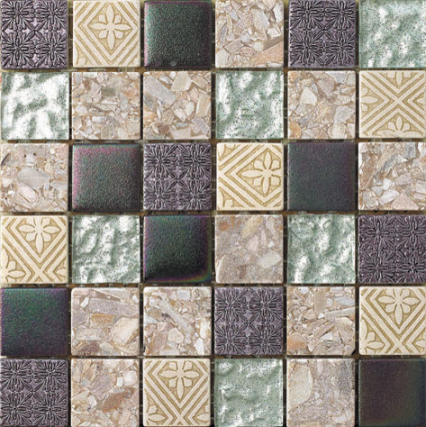 12"x12" Hand Color Stone and Glass Tile Mosaic Backsplash, Set of 11