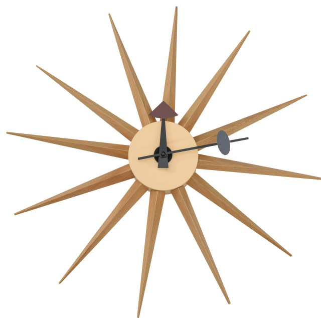 LeisureMod Maxi Modern Star Shaped Silent Non-Ticking Wall Clock, Natural Wood