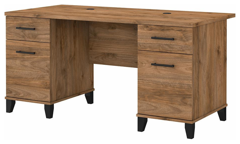 Bush Furniture Somerset 60W Office Desk with Drawers Fresh Walnut