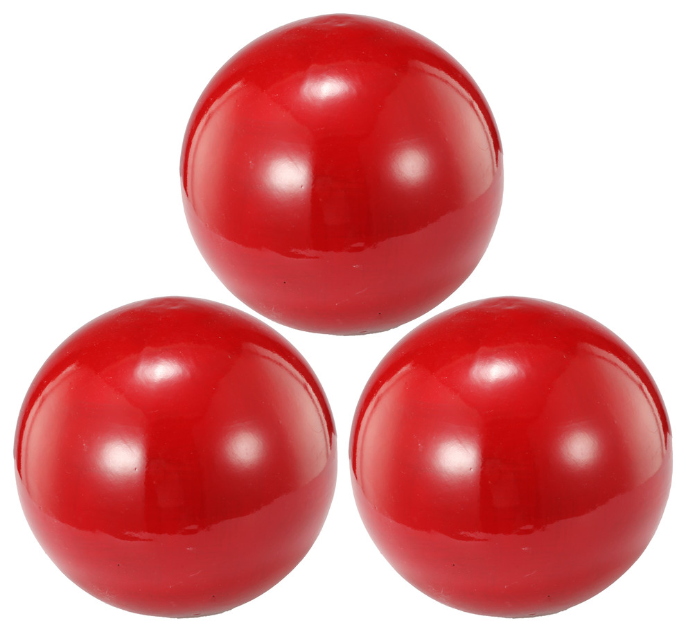 4" Ceramic Decorative Red Ball Crimson, Set of 3 Contemporary