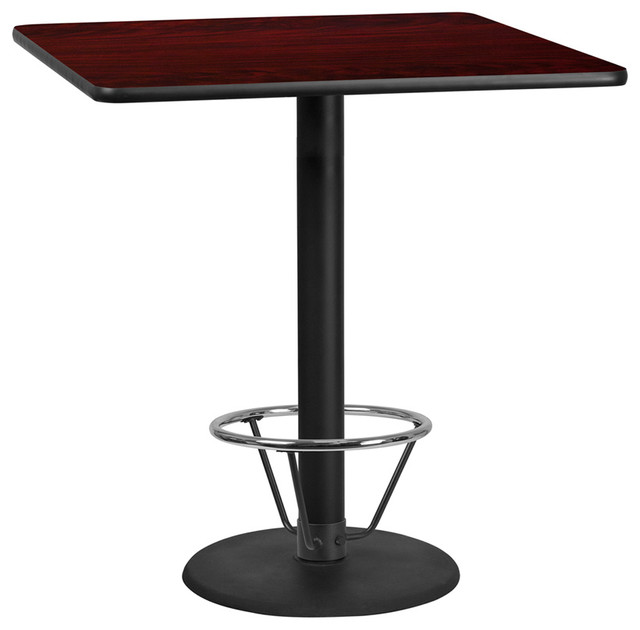 42" Square Laminate Table Top24" Round Bar Height Table Base and Foot Ring Contemporary