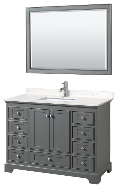 Deborah 48 Single Vanity Dark Gray Carrara Cultured Marble Top 46 Mirror Bathroom