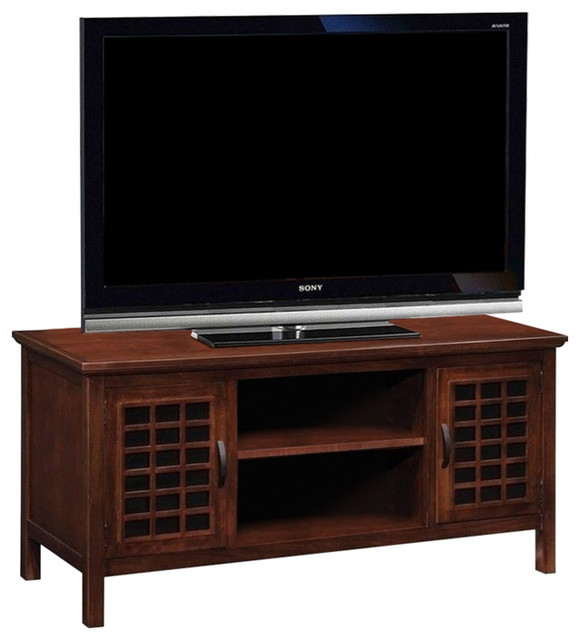 Leick Furniture 50" Grid TV Console with Black Glass in Cherry