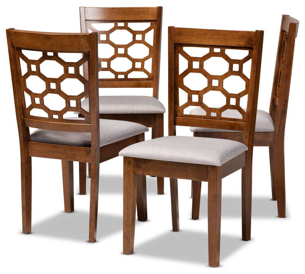 Grey Fabric Upholstered Walnut Brown Finished Wood 4Piece Dining Chair