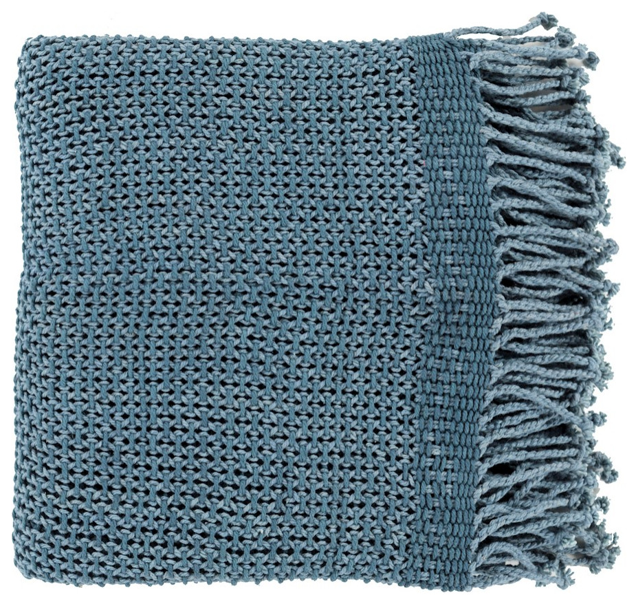 Tibey by Surya Throw Blanket, Denim Contemporary Throws by Super