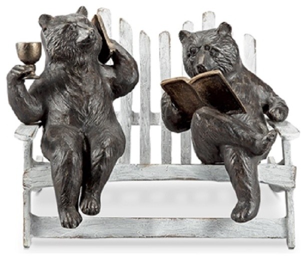 Hipster Bears On Bench Garden Sculpture Eclectic Garden