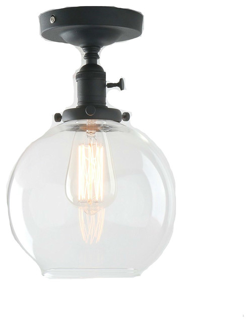 Vintage Ceiling Light 1 Globe Clear Glass Black Industrial Vintage Ceiling Light 1 Globe Clear Glass Black