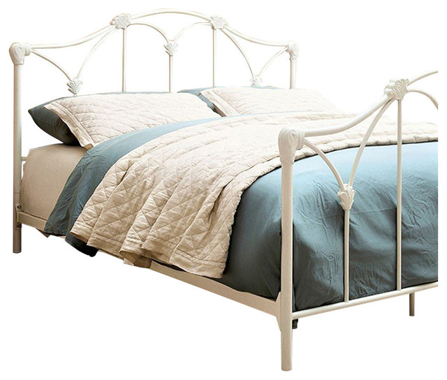 Full Metal Bed With Flower Accents White Traditional Panel Full Metal Bed With Flower Accents