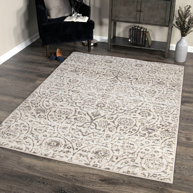 Berkeley Contemporary Area Rug, Cream/Gray, 5'x8', 5'x8' Traditional