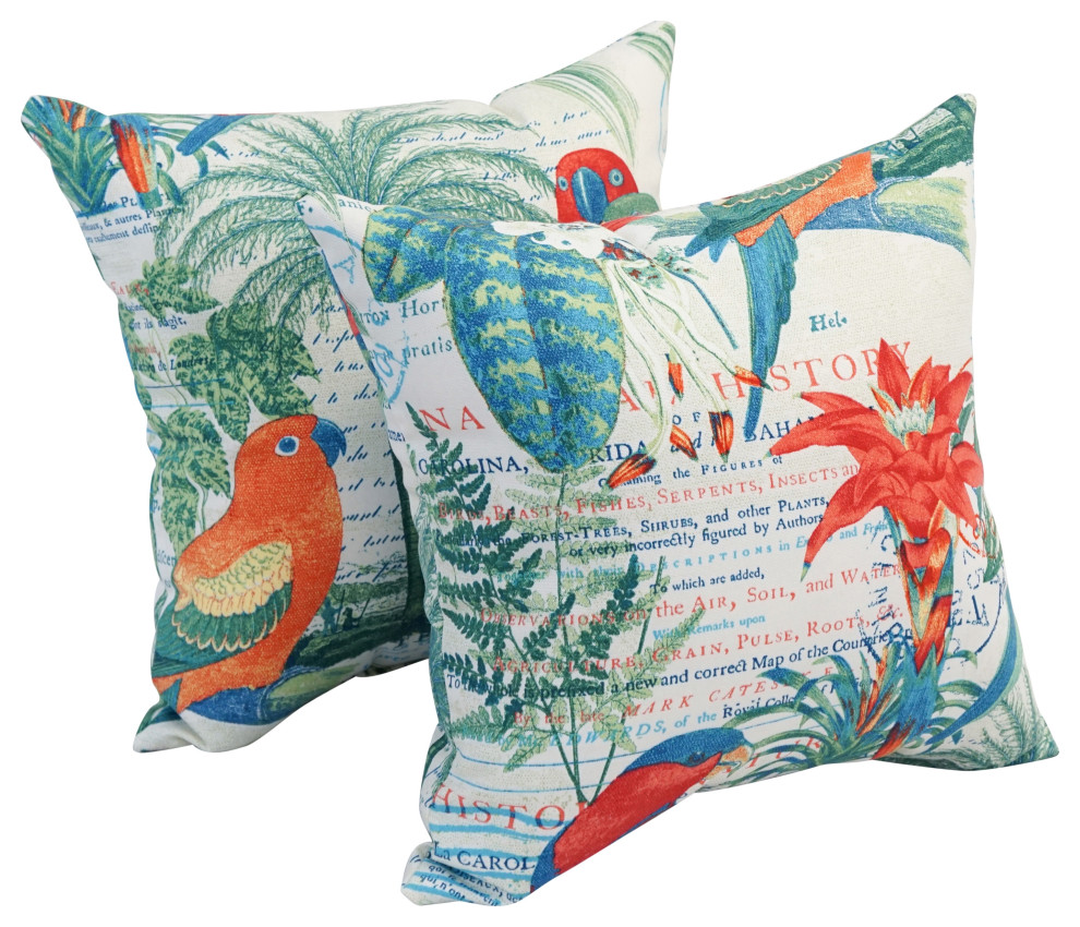 17" Square Polyester Outdoor Throw Pillows, Set of 4, El Centro Parrot Tropical Outdoor