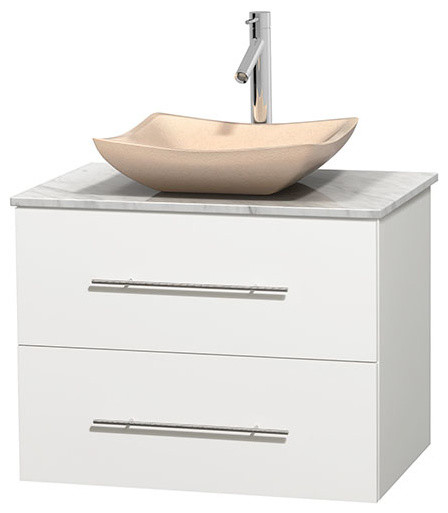 Centra 30" White Bathroom Vanity Carrera Marble Top, Avalon Ivory Marble Sink