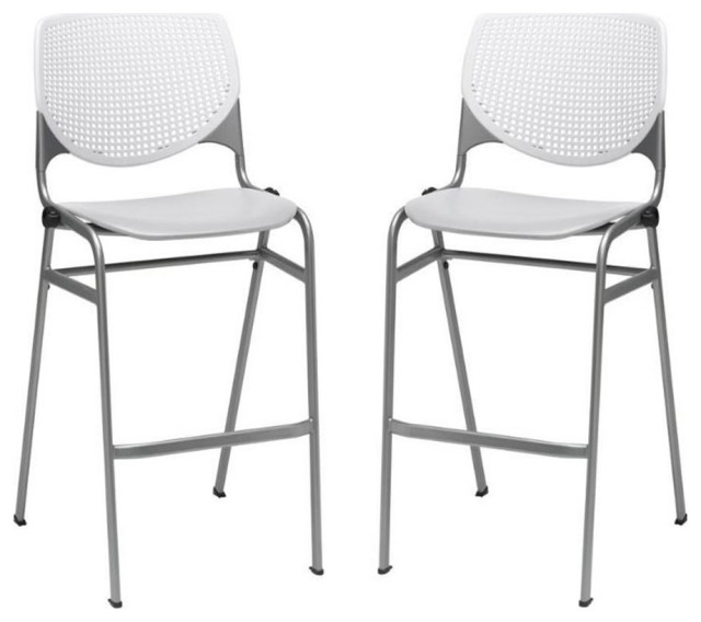 Home Square Stack Barstool in White Back/Light Grey Seat Set of 2