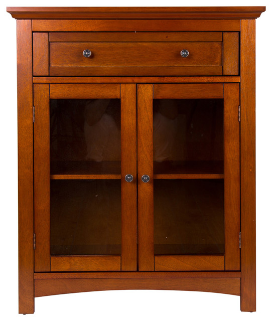 32"H Wooden Shelved Floor Storage With 1 Drawer And Double Doo