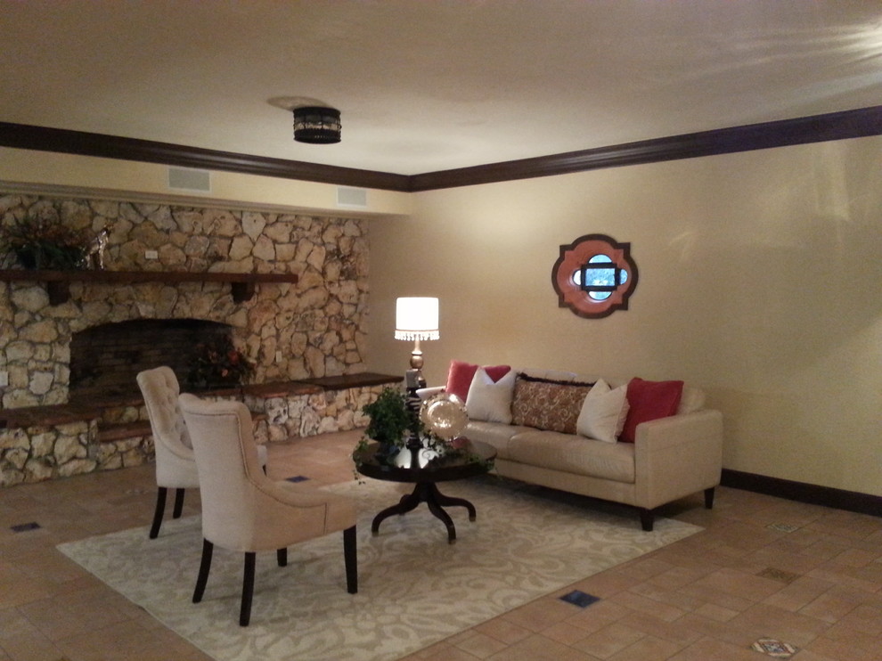Example of a tuscan family room design in Orlando