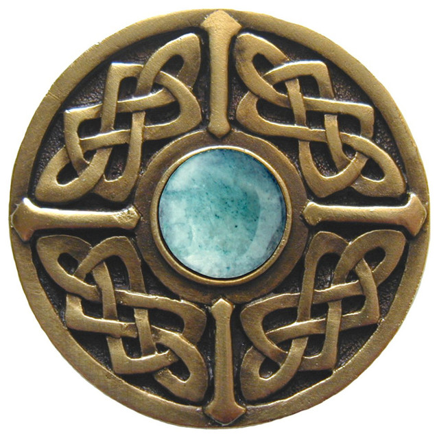 Celtic Jewel Knob Antique Brass Blue Sodalite Natural Stone