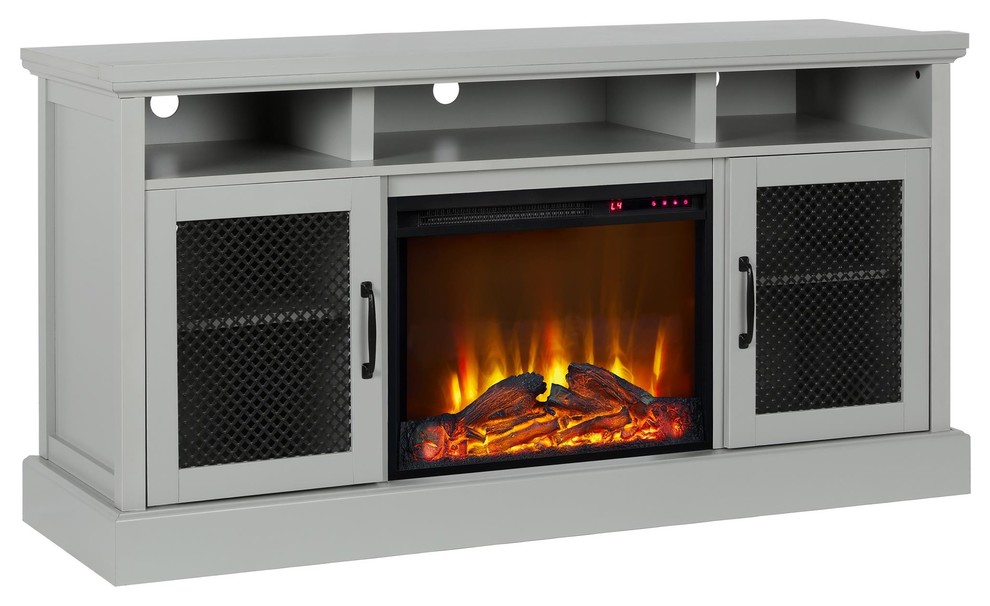 A Design Studio Cresthaven TV Stand with Fireplace, Dove Gray