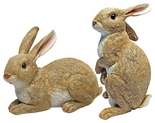 2 Piece Bahsful And Hopper Bunny Statues Farmhouse Garden Statues And Yard Art By Xoticbrands Home Decor