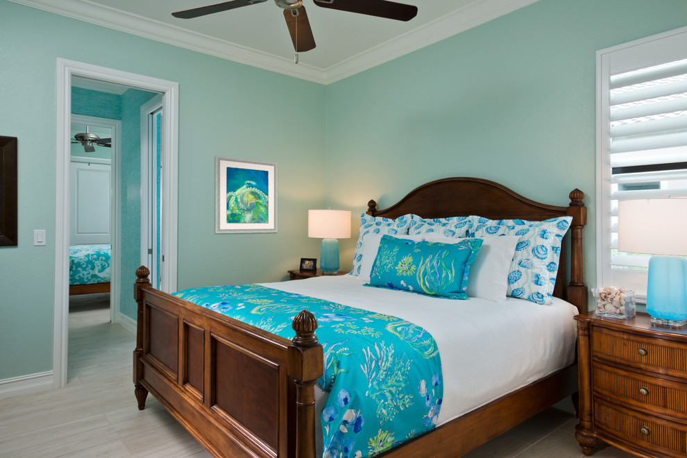 Design ideas for a tropical bedroom in Miami.