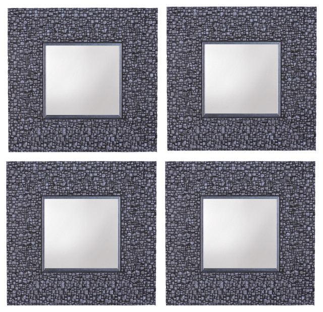 11.3x11.3" Decorative Accent Wall Mirrors Set of 4 Silver Mosaic