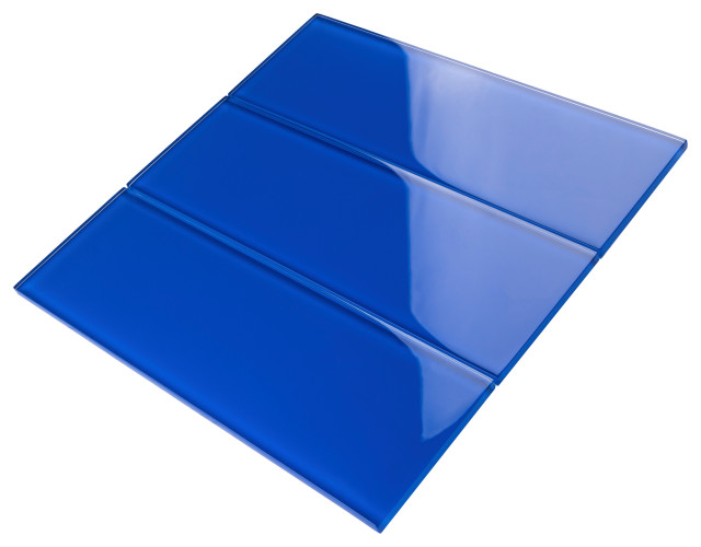 4"x12" Baker Glass Subway Tiles, Set of 3, Electric Blue