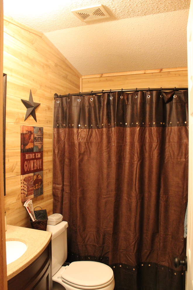 Bathroom - small rustic ceramic tile bathroom idea in Austin