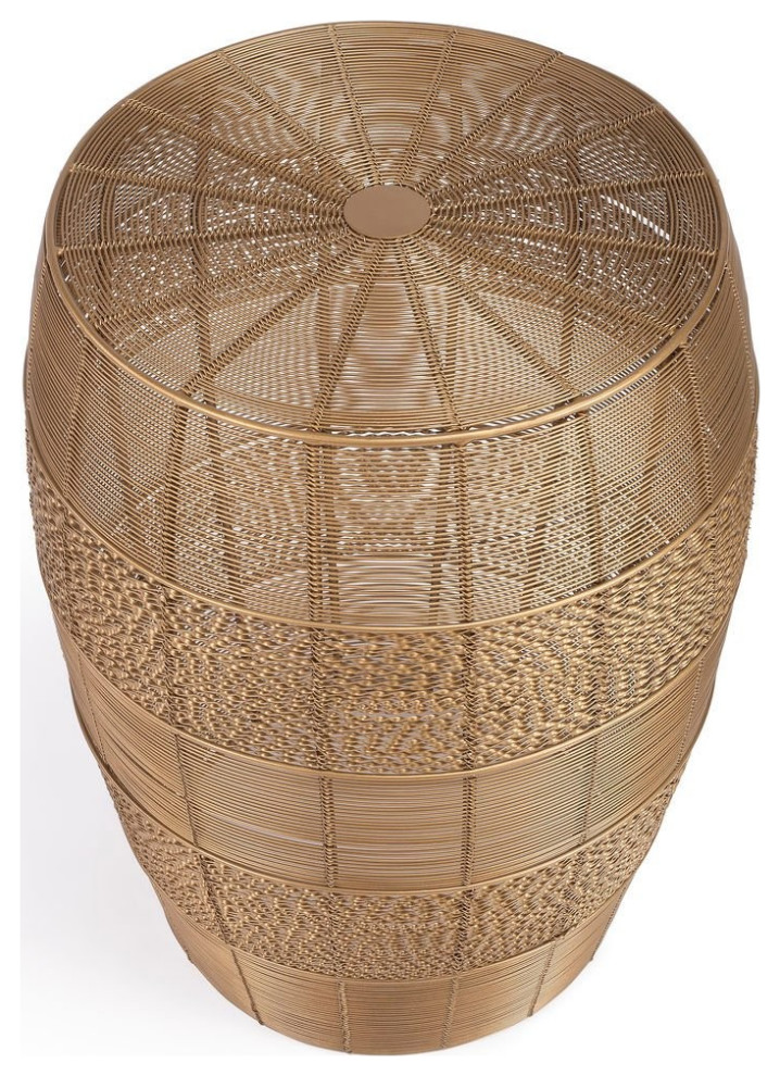 Offex Bellarose DrumShaped Modern Round Gold Metal End Table
